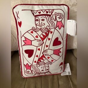King and Queen of Hearts Card Decorative Pillow, Red and White, 10" x 15"
